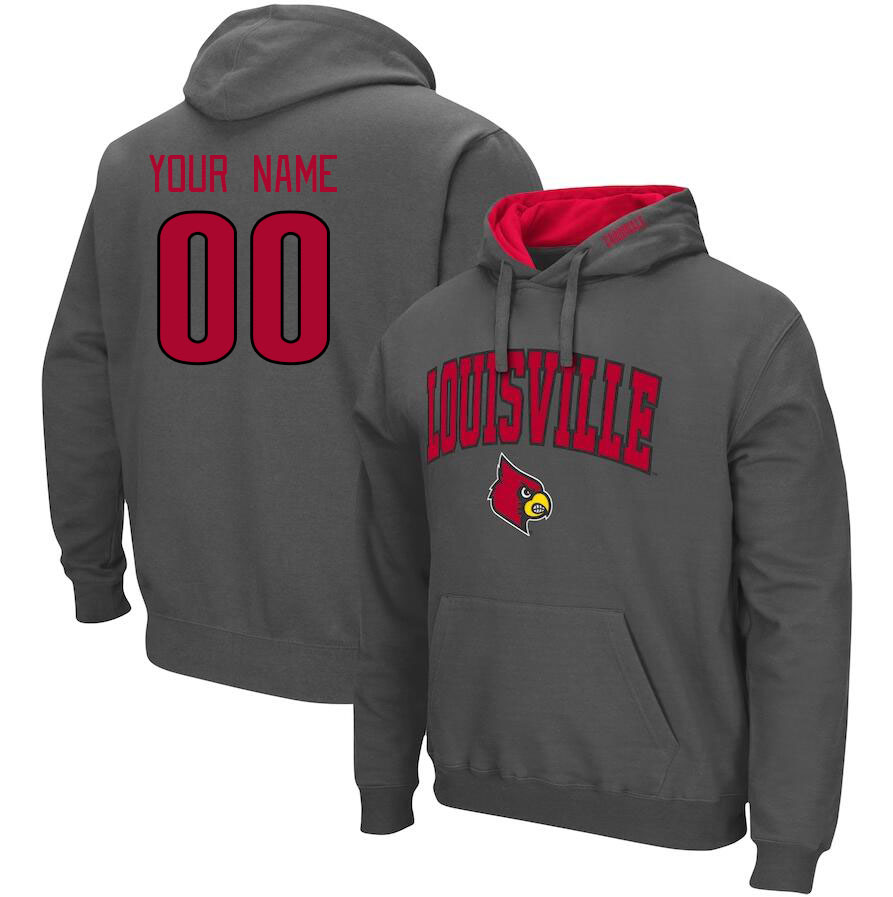 Custom Louisville Cardinals Name And Number College Hoodie-Gray